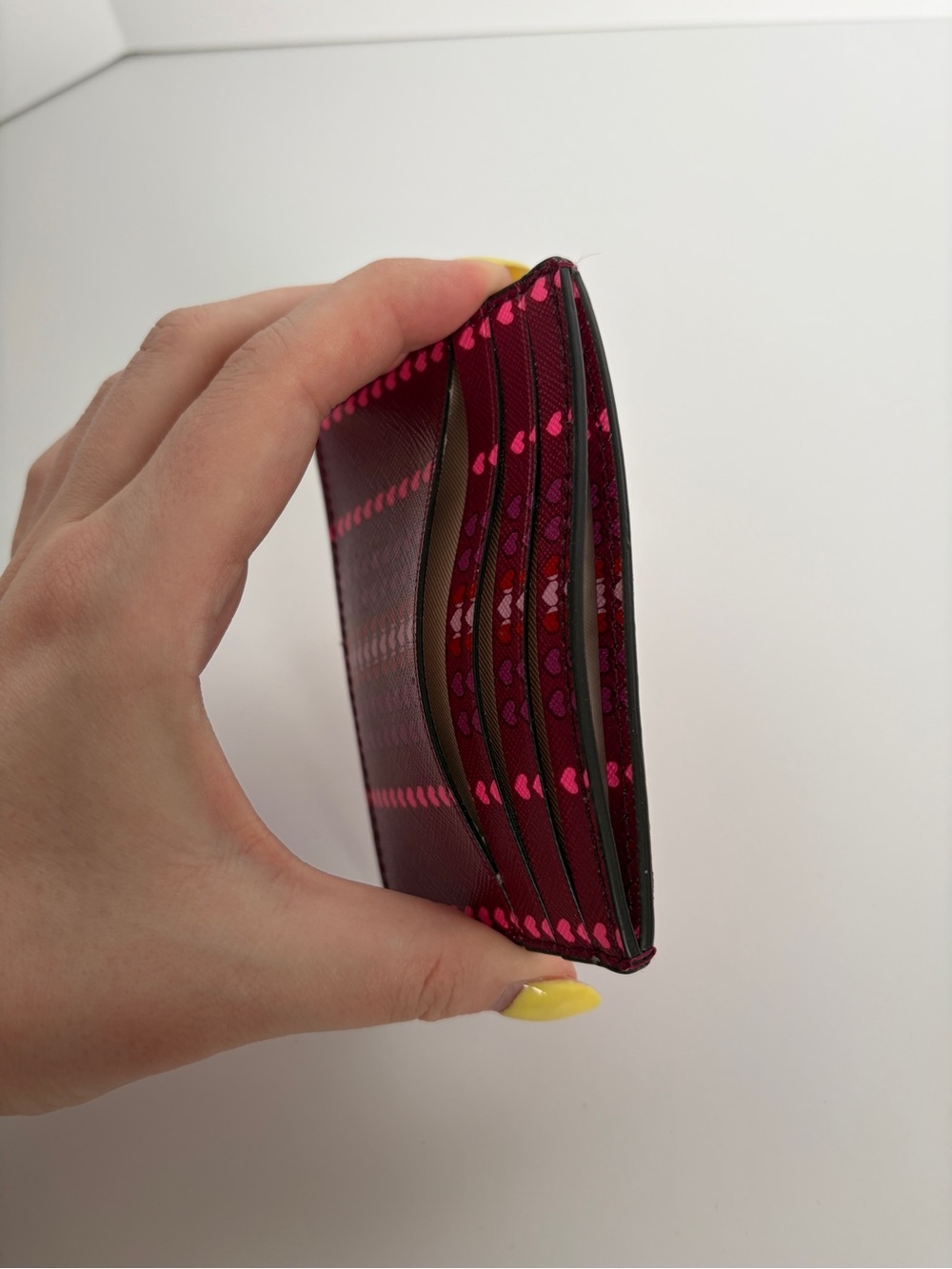 kate spade Heart-Striped Pink & Burgundy Card Holder - Picture 2 of 2